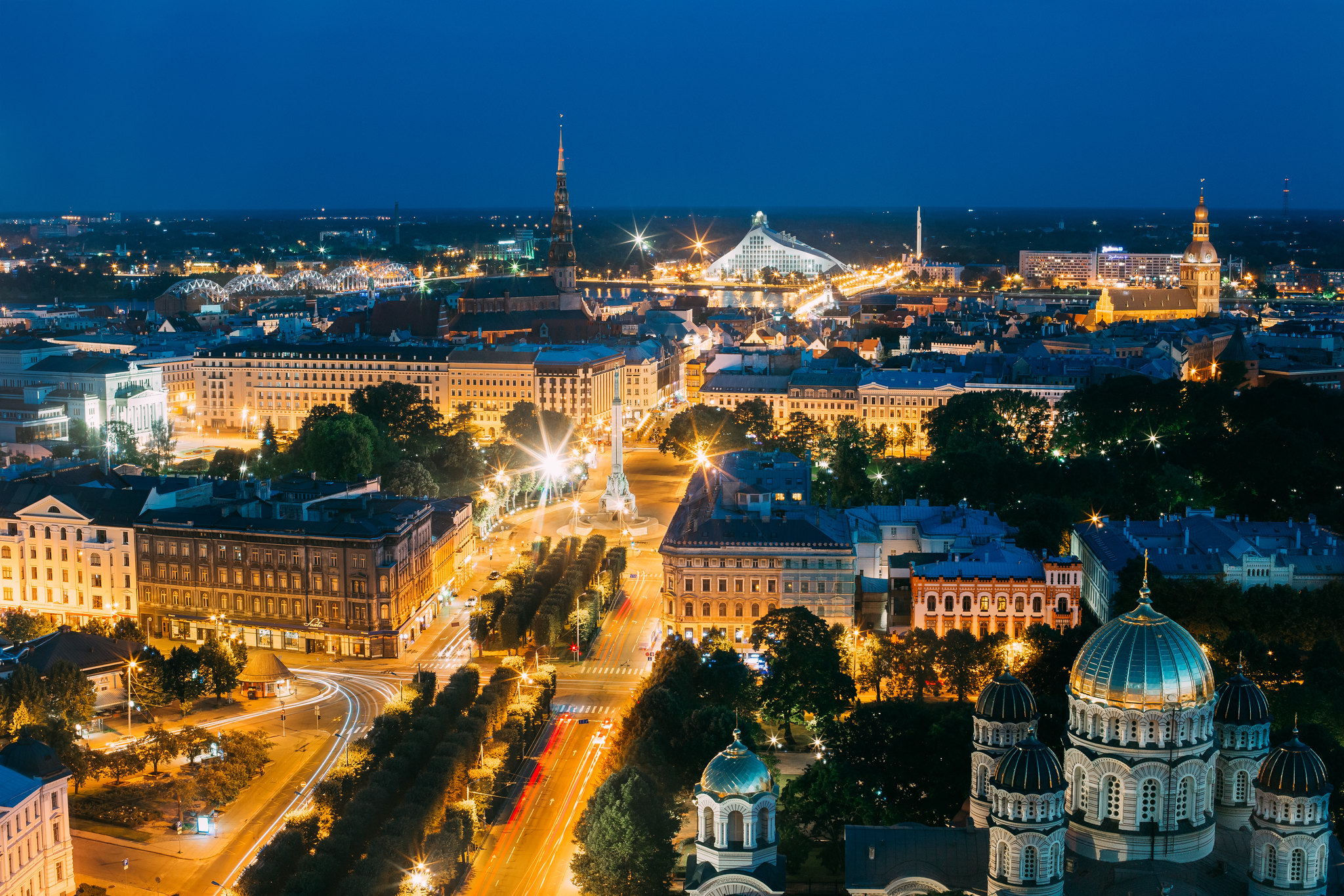 Riga at night — home to Michelin-starred restaurants and fine dining