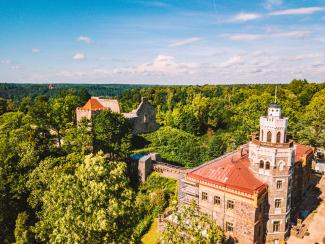 igulda, Latvia. Aerial view on beautiful famous new castle in Sigulda